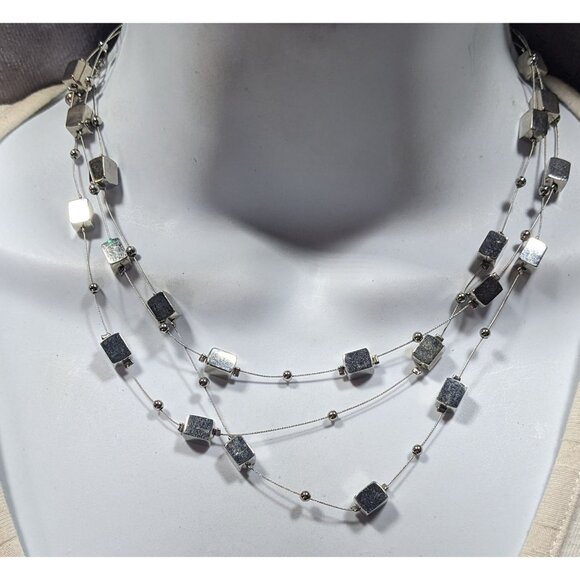 Lia Sophia Jewelry - Lia Sophia "Mainstream" Floating Necklace With Silver Tone Cubes And Round Beads
